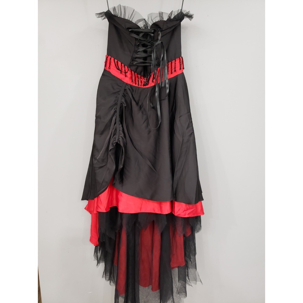 XS Romancing Helena Black Red Strapless Evening Dress Lace-Up Bodice dollskill